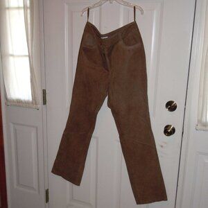 VINTAGE LEATHER WOMENS PANTS SZ 10 BROWN, UNIQUE ANKLE SIDE SLITS